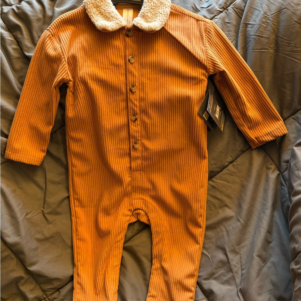 Modern Moments Warm Orange Kids Footie with Sherpa Collar